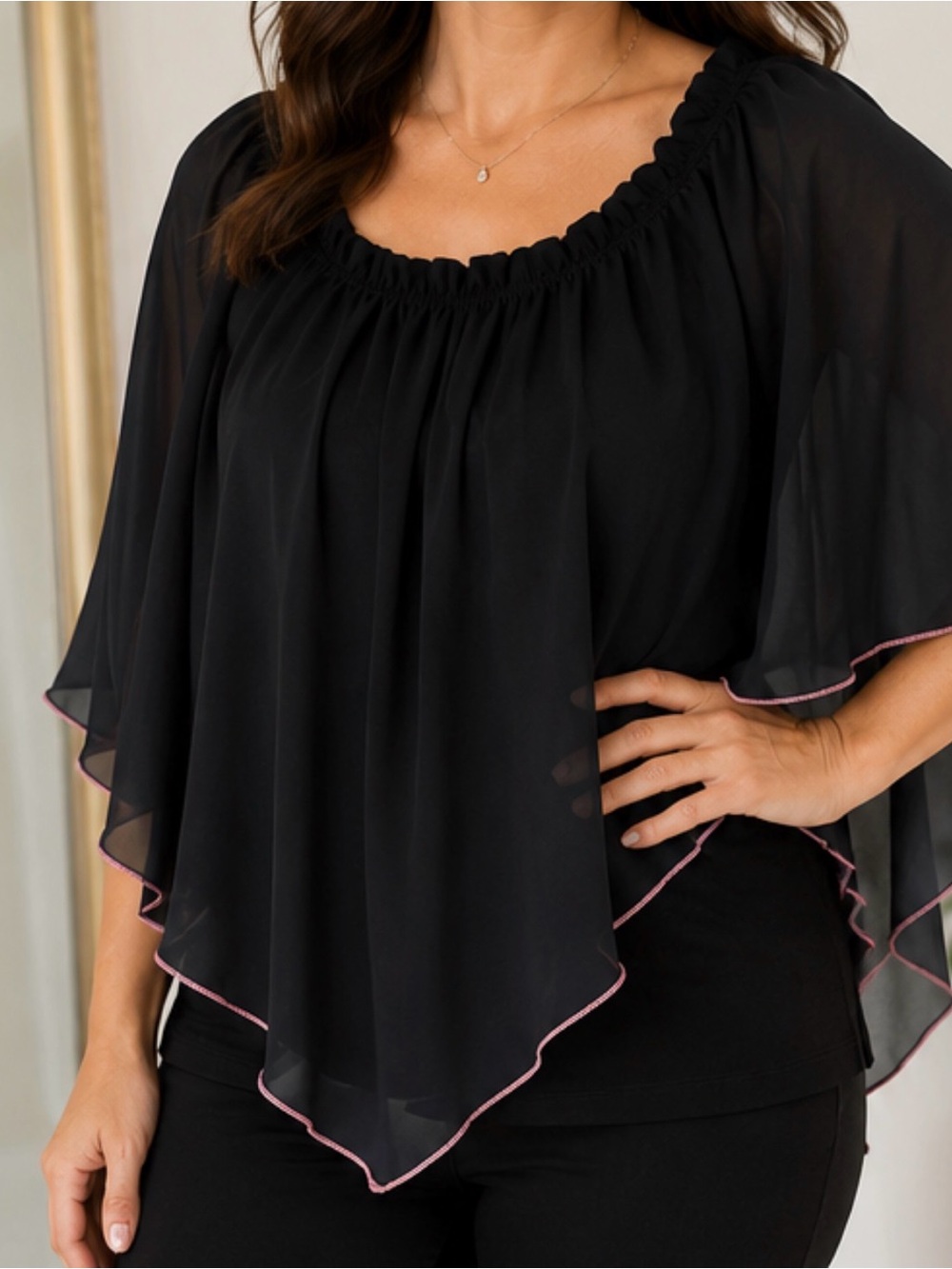 Caren Sport Black Blouse Women’s Cape Sleeve Flowy size large